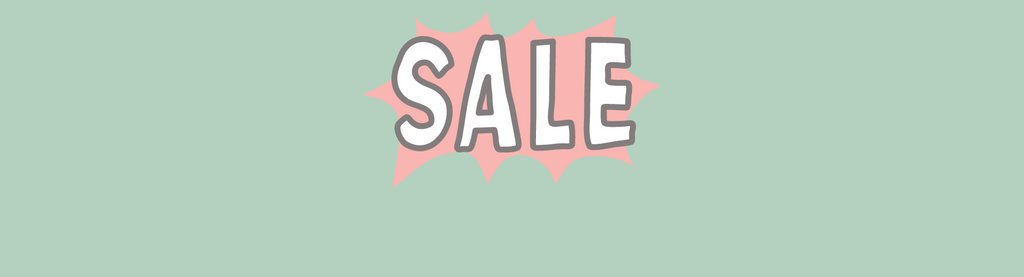 The word Sale is set infront of a pink kapow symbol - displayed on a pale green background